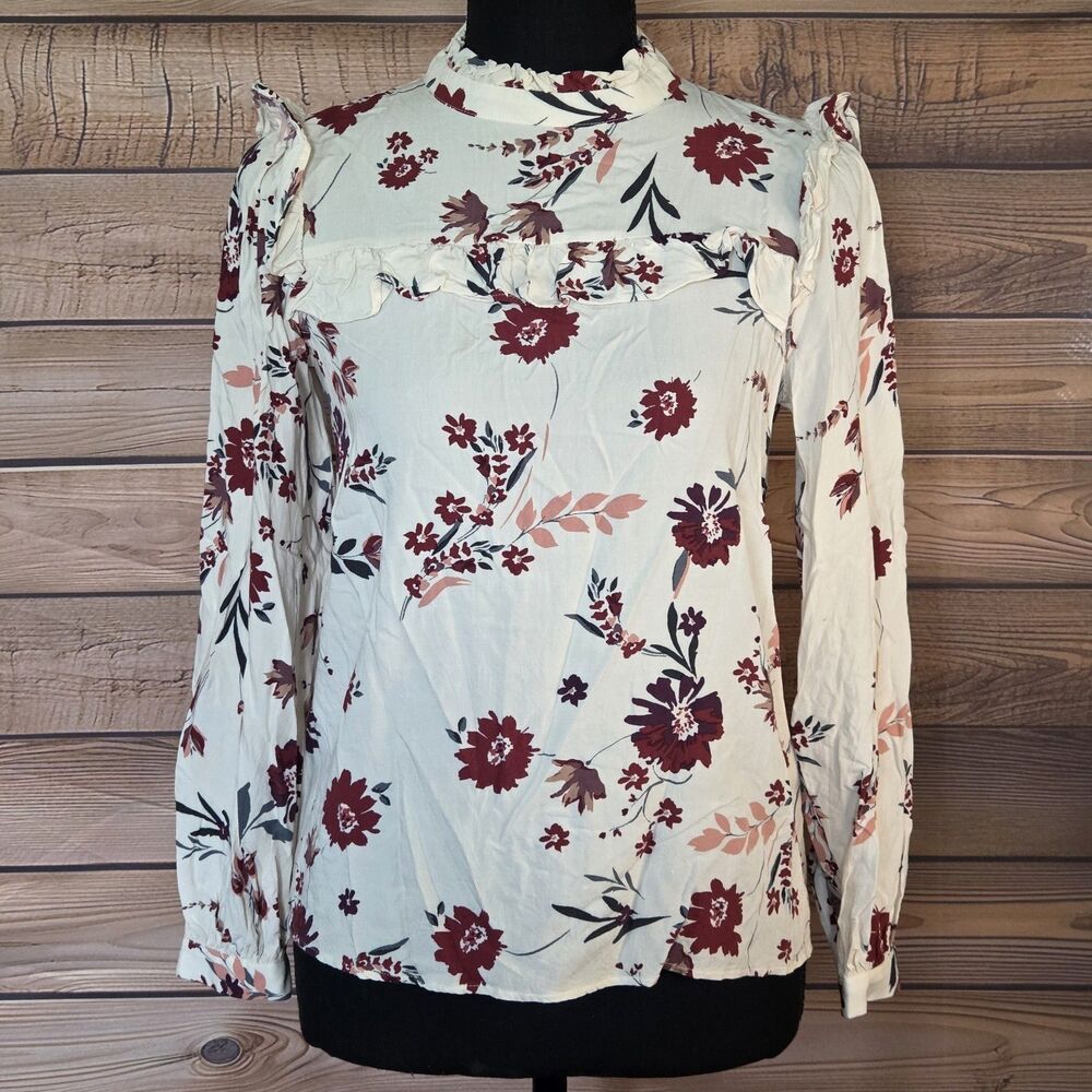 LOFT Ann Taylor Floral Ruffle Blouse Medium Romantic Cottagecore Rayon Top XXSP